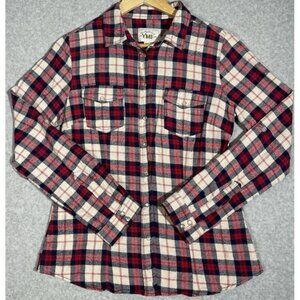 YMI Flannel Shirt Womens‎ Juniors Medium Long Sleeve Plaid Pearl Snap Red Blue